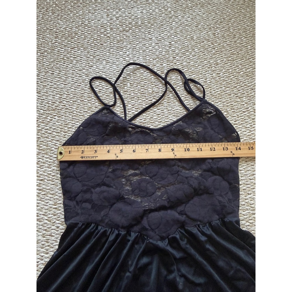 Olga Vintage Black Lace Bodice Maxi slip romantic nightgown Whimsigoth wedding L - Picture 11 of 14